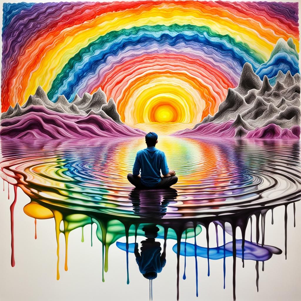 Vibrant Non-Newtonian Fluid Lake with Rainbow Fairy