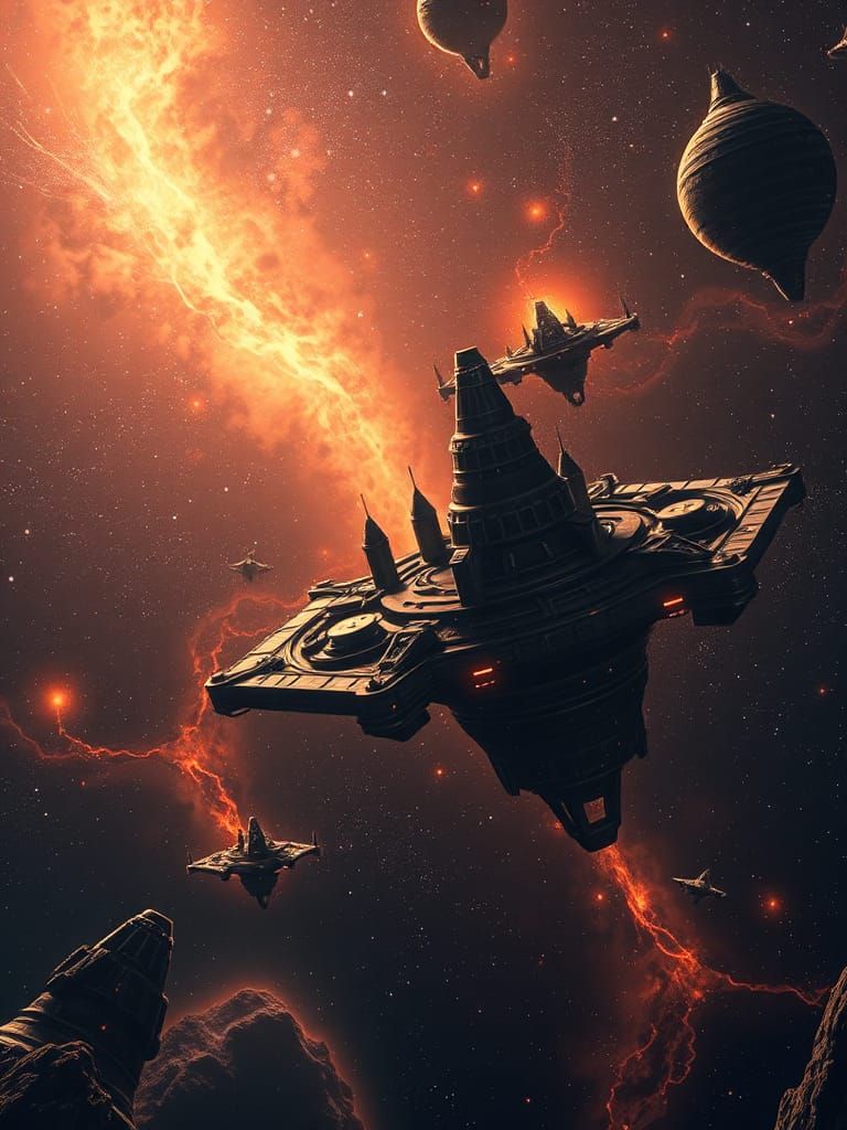 Fantastical Space Colony City Floating in Deep Space