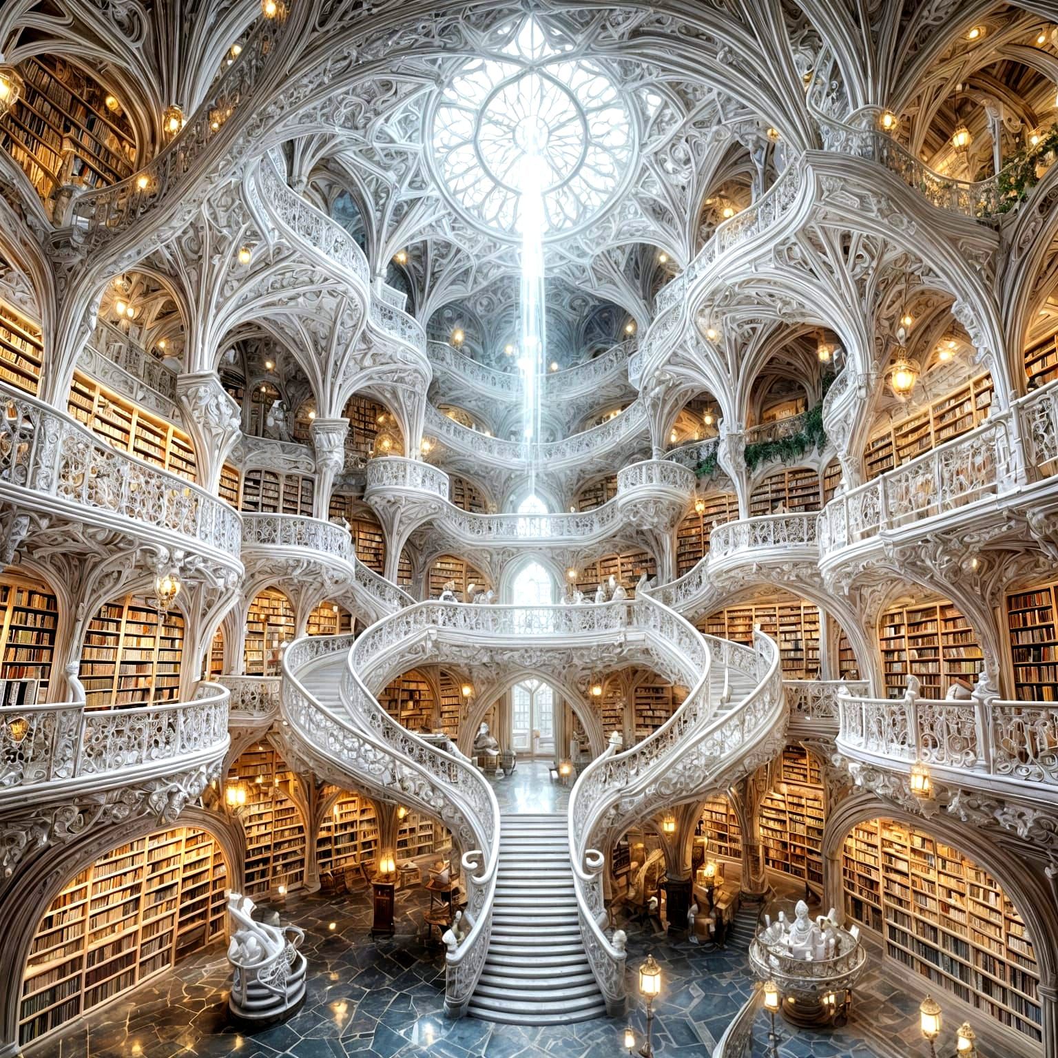 Enchanted Ivory Library in Elven Architectural Style