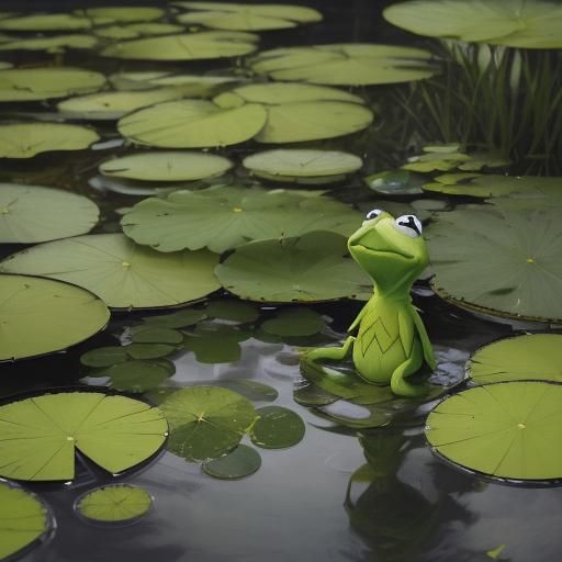 "Generate a captivating digital artwork featuring Kermit the...