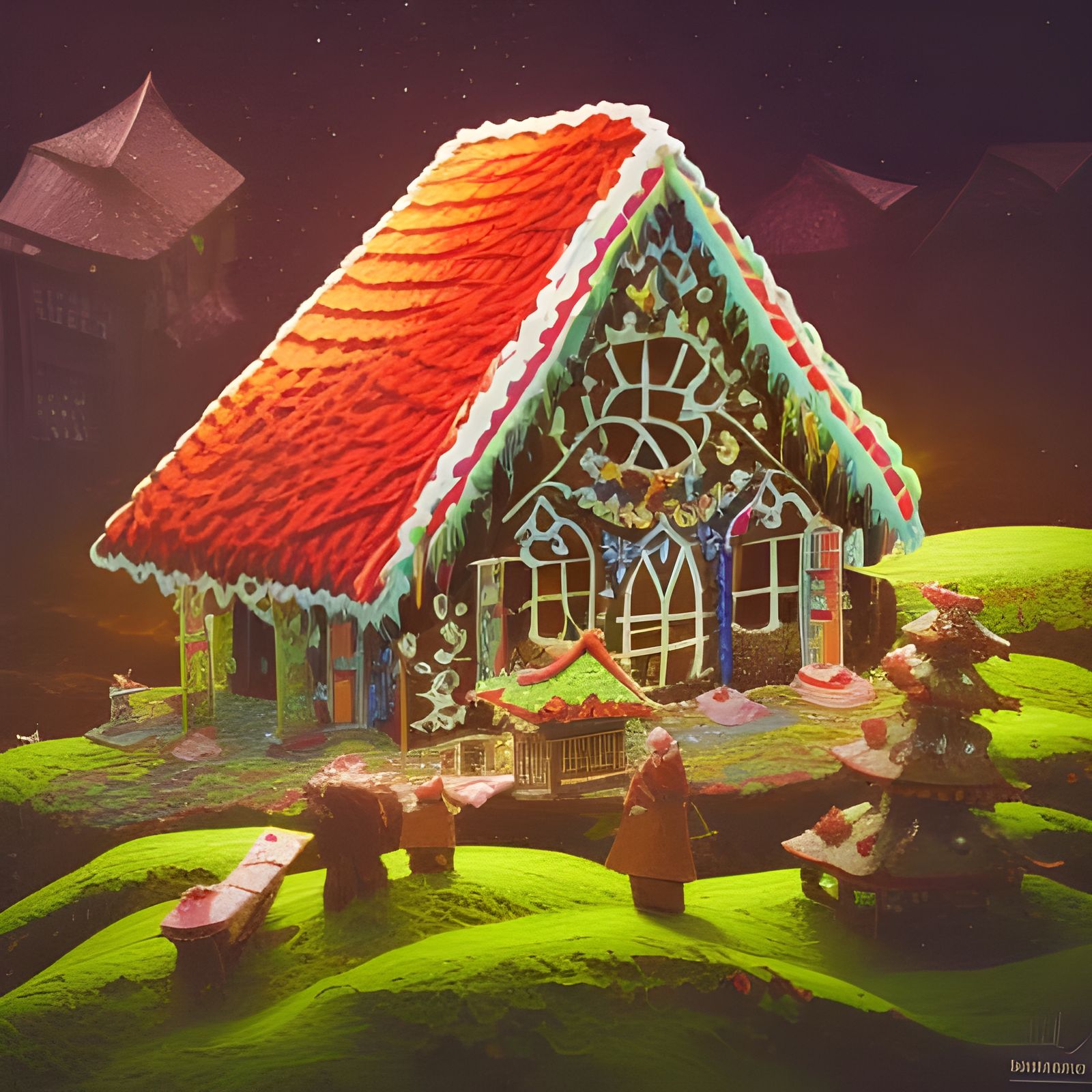Gingerbread House in Origami Landscape