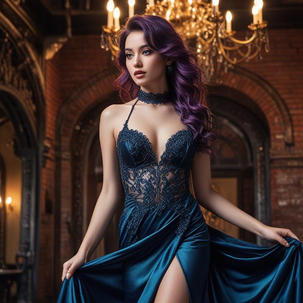 Asian Seductress in Purple Gown at Steel Foundry