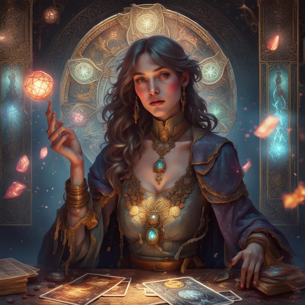 Mystical Tarot Card Reading in Hyperdetailed Digital Art