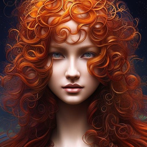 Ginger Haired Woman in Rain: Detailed Digital Art