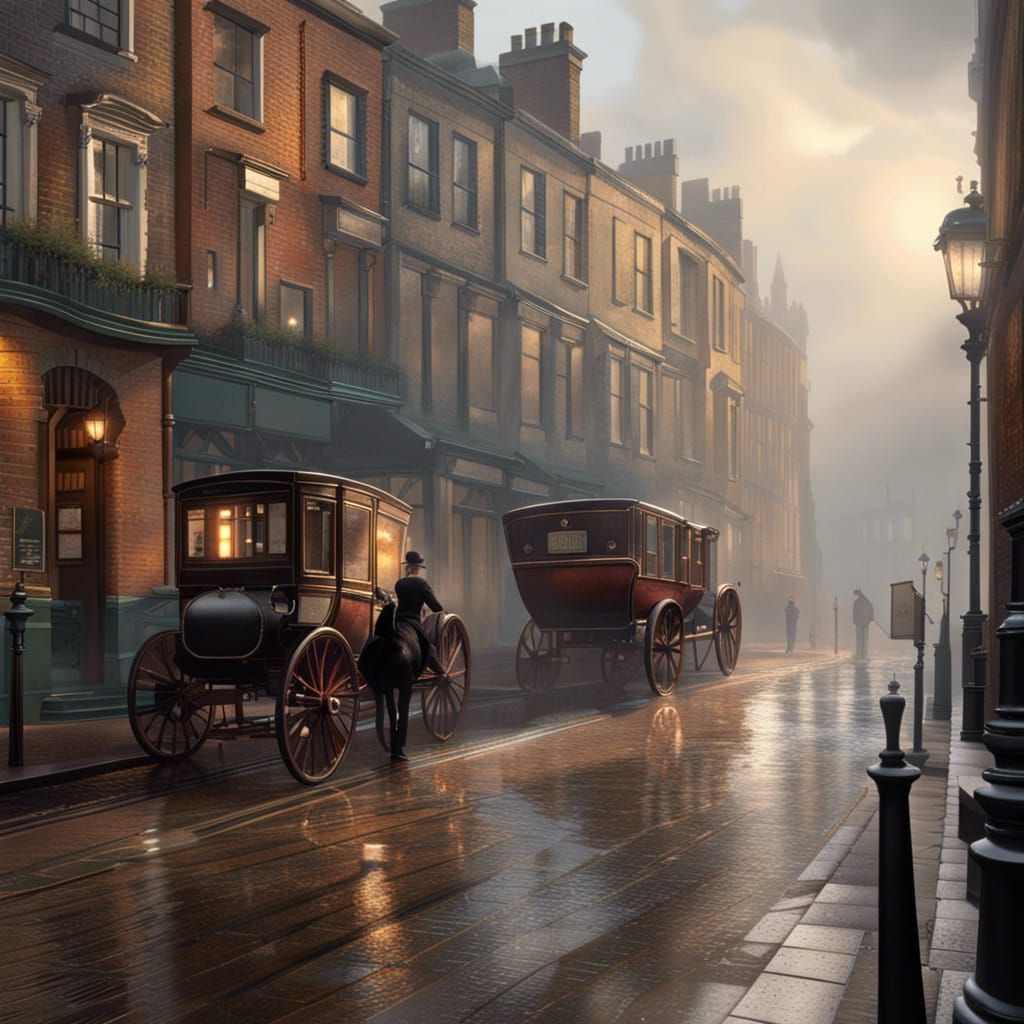 Misty 1880s London Street in Hyperrealistic Style