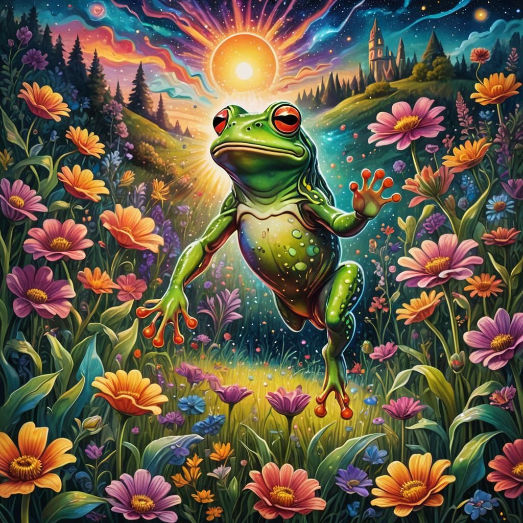 Frog Leap: Cosmic Mystical Realism Illustration