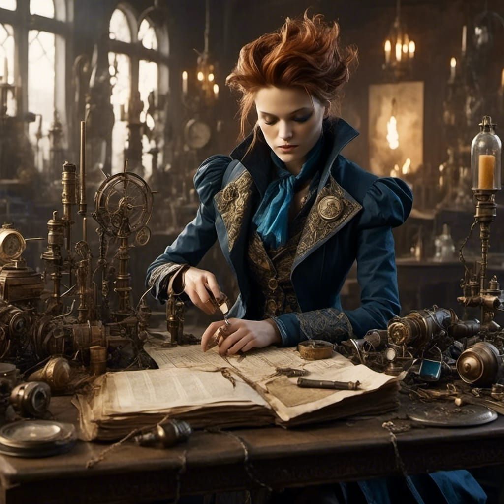 Steampunk Time Lady in Scotland: Detailed Matte Painting