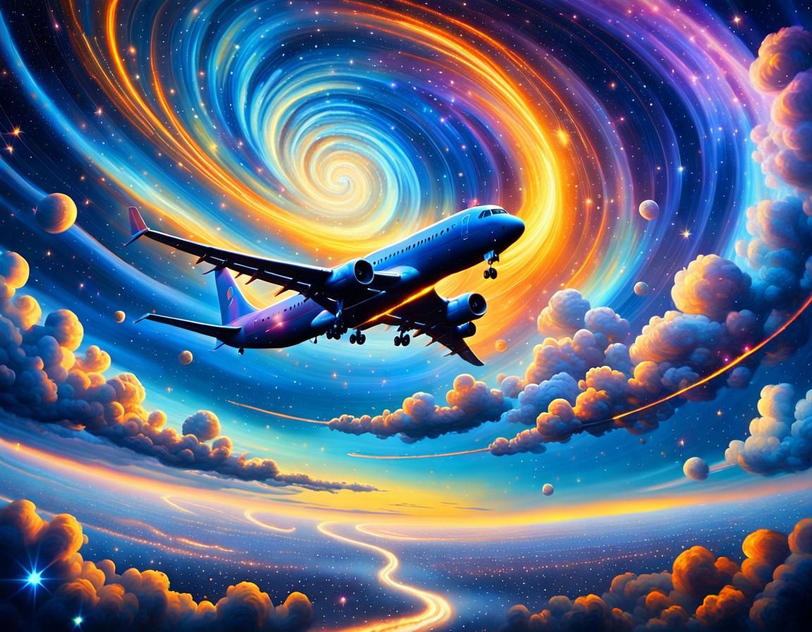 Surreal Cosmic Plane Soaring Through Milky Way