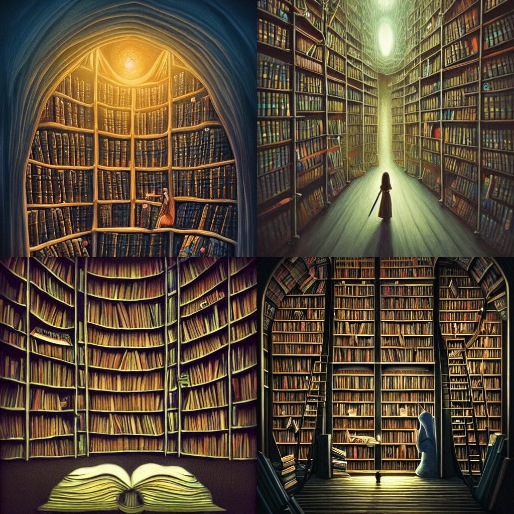 Mysterious Magic Library with Glowing Books