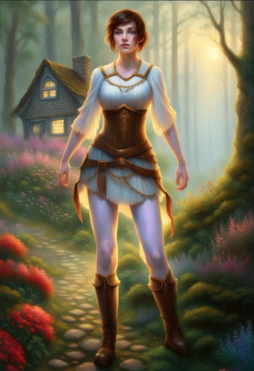 Ethereal Female Warrior in Mystical Forest