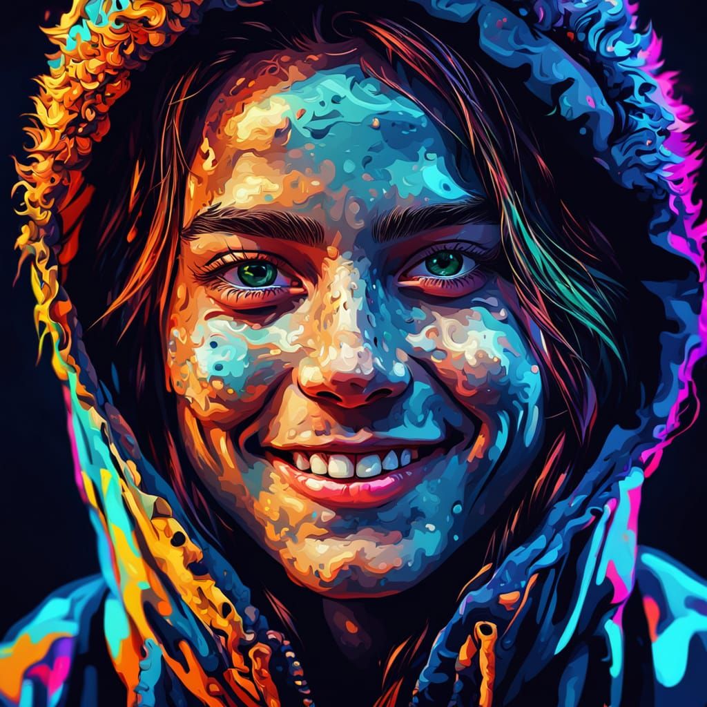 Vibrant Pop Art Portrait with Mysterious Smile
