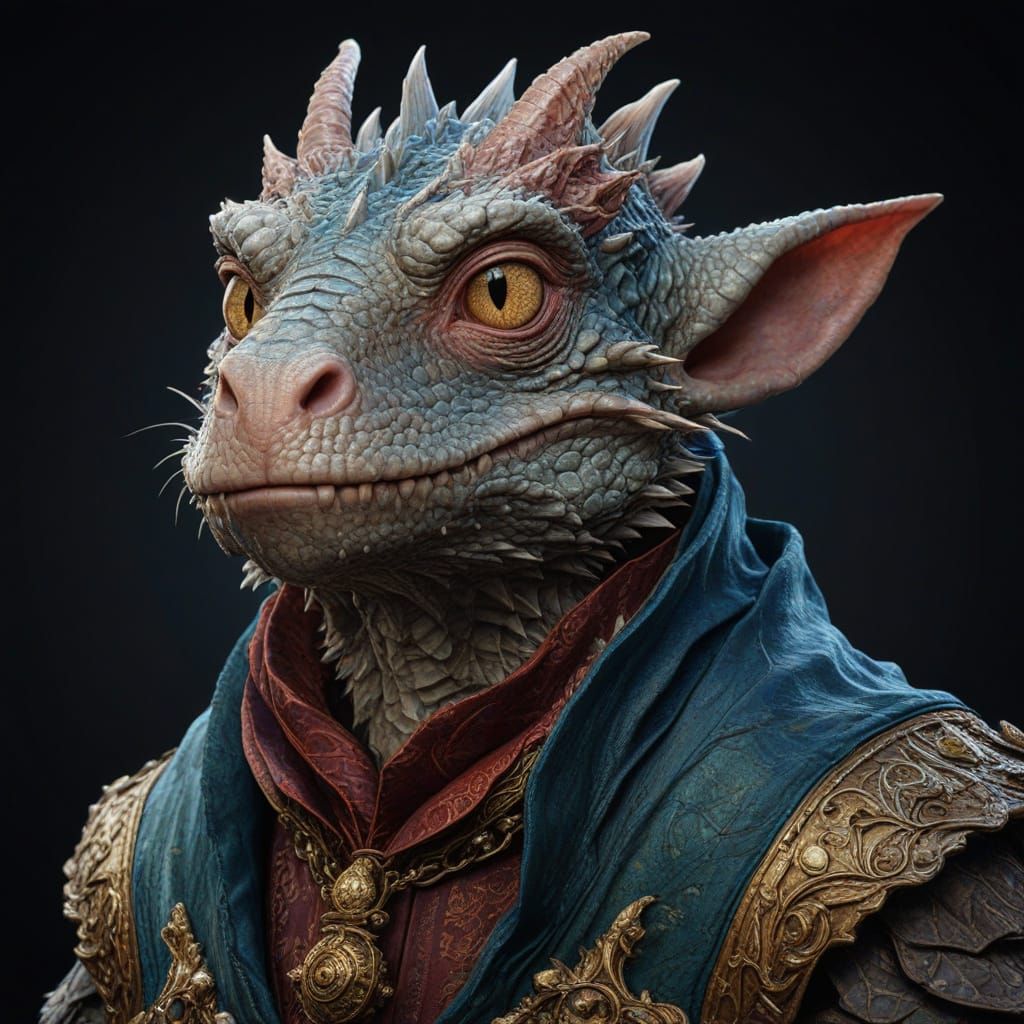 Surreal Scaly Kobold Portrait in Dynamic Triadic Colors