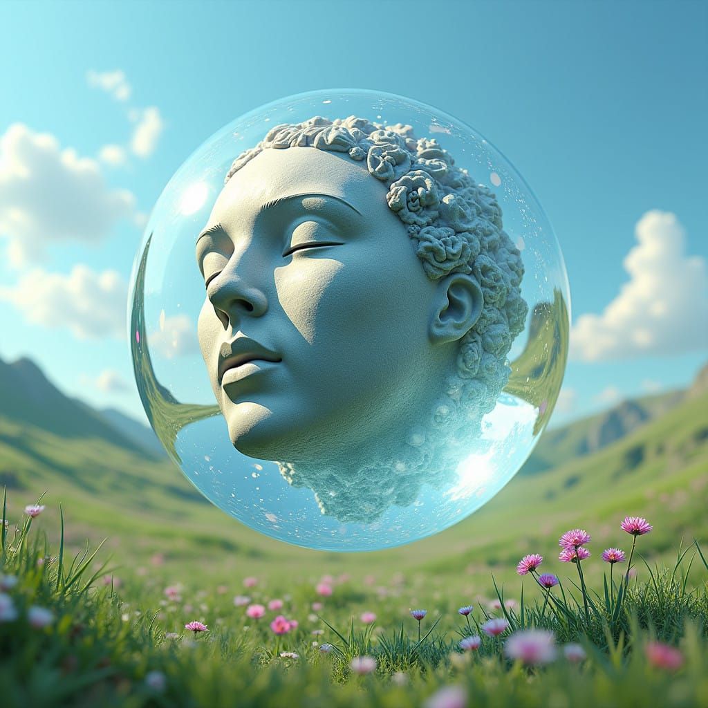 Surreal Soapy Refractions in Lush Meadow Landscape