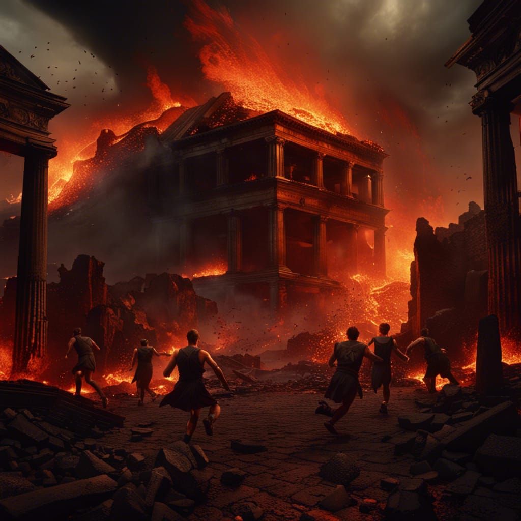 Pompeii's Destruction: Vesuvius Eruption in Dark Fantasy Sty...