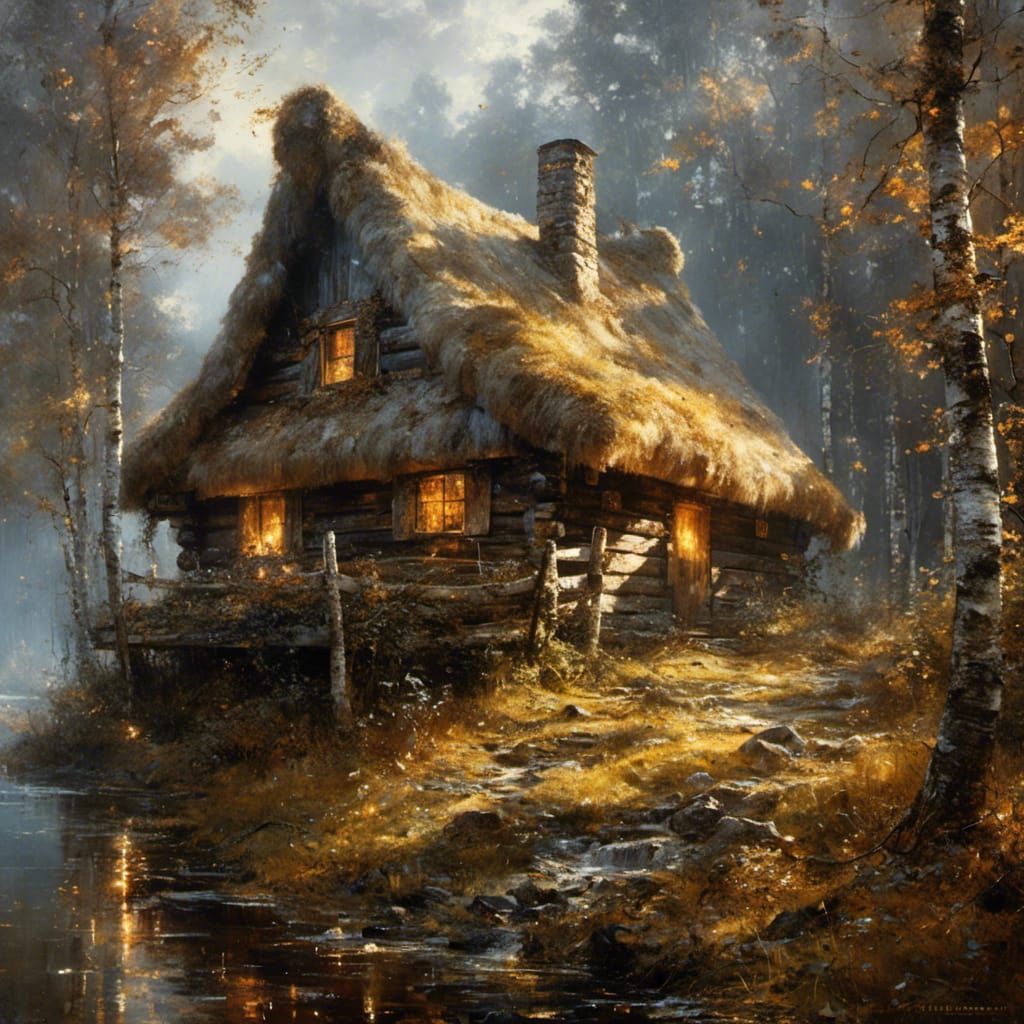 Exquisite Painting of a Viking House