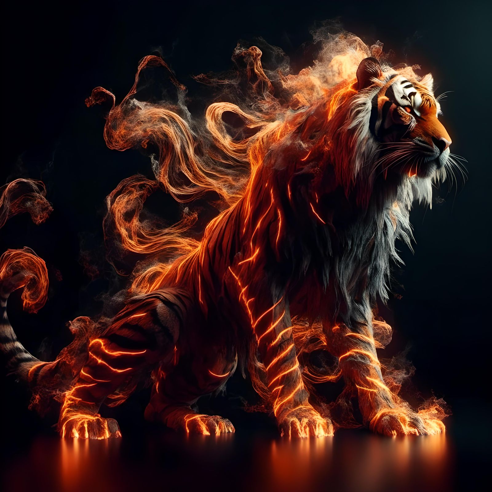 Ethereal Fire-Tiger in Macabre Style
