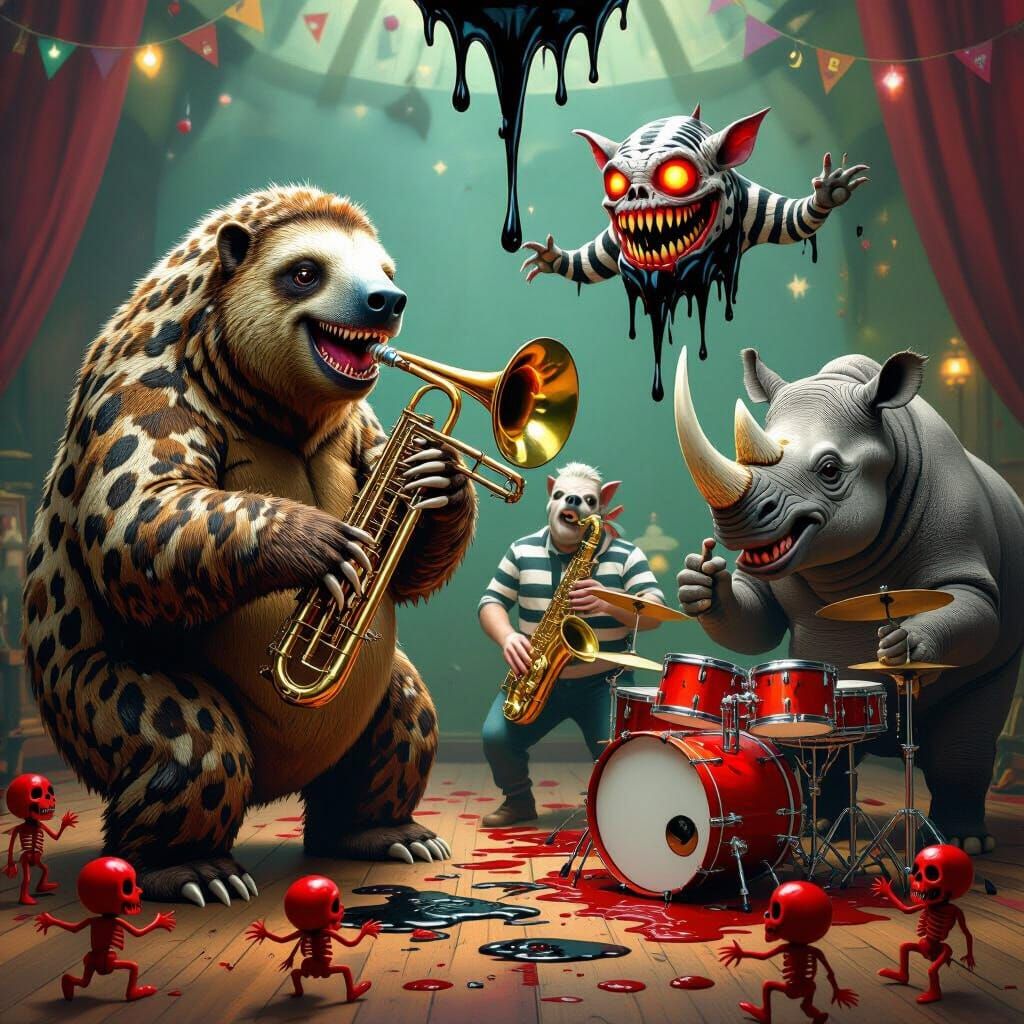 Prehistoric Creatures Swing Party with Glowing-Eyed Sloth