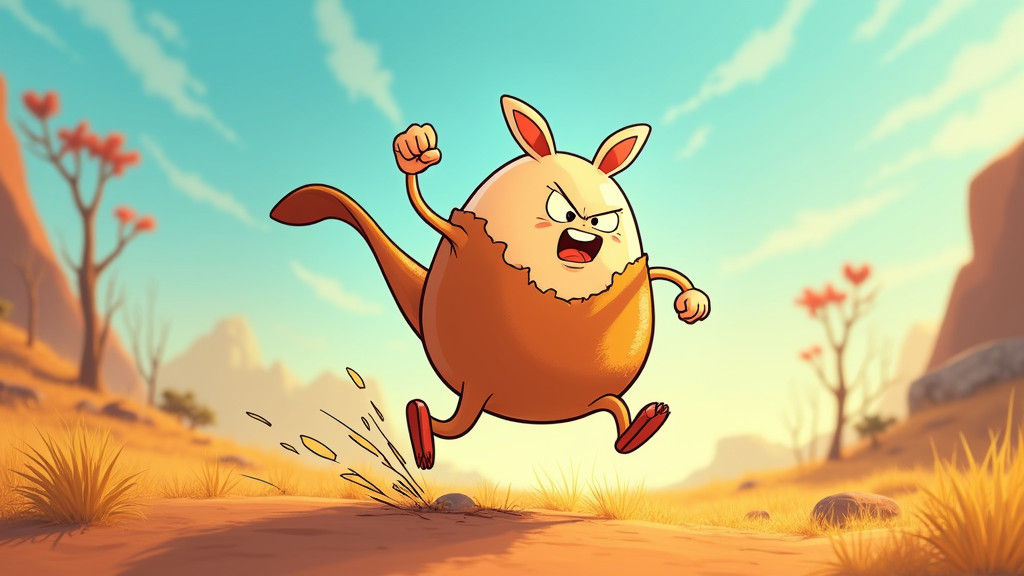 Angry Egg Peeks from Kangaroo Pouch in 3D Art