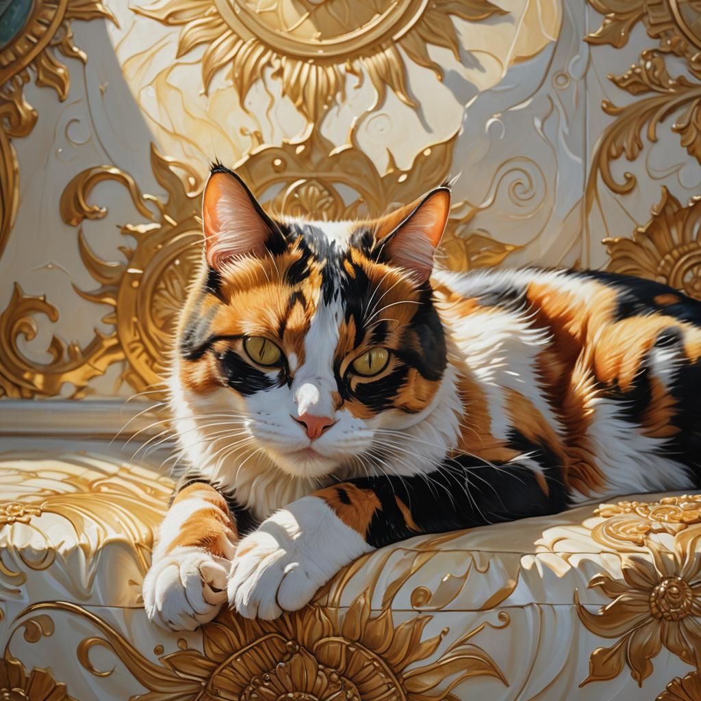 Calico Cat Napping in Surreal Dreamlike Room