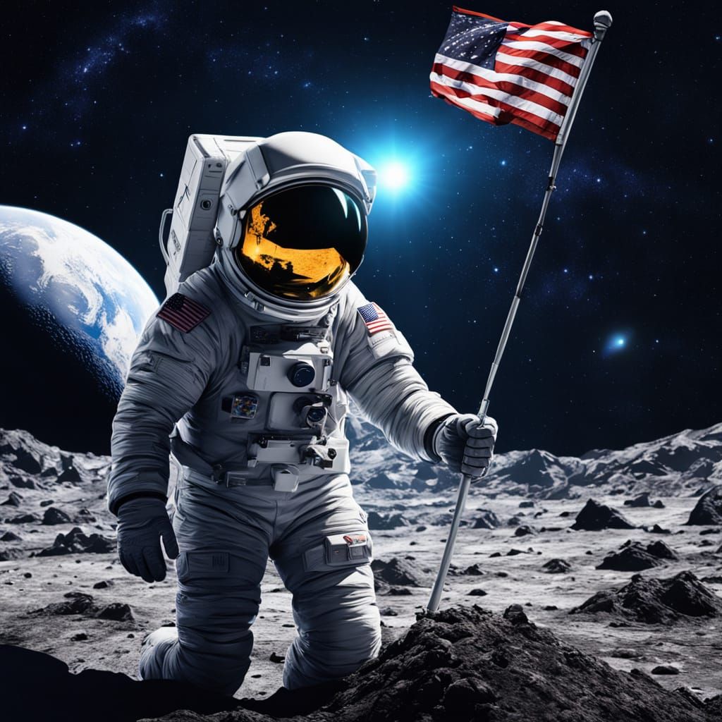 Astronaut Plants Flag on Pluto in a Vibrant, High-Contrast N...