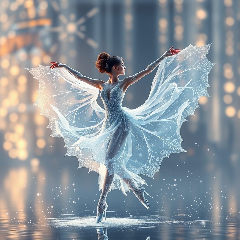 Elegant Dancer in Crystalline Snow Dress