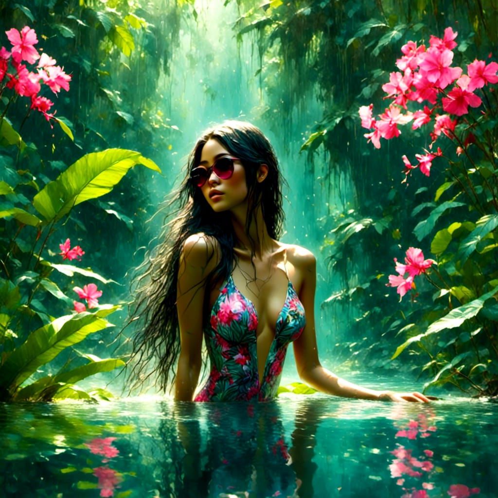 Tropical Serenity: Woman in Nature's Embrace