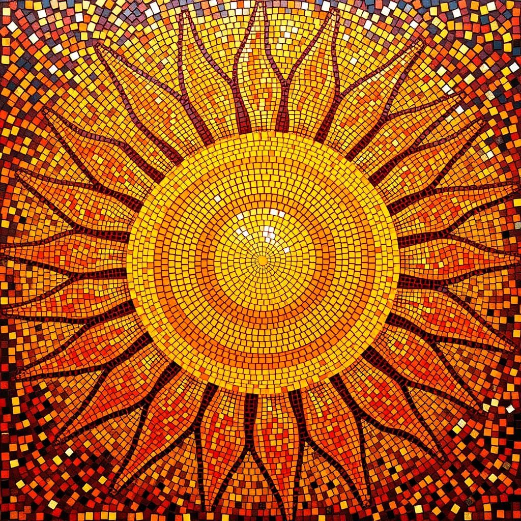 Vibrant Byzantine-Inspired Mosaic Sun