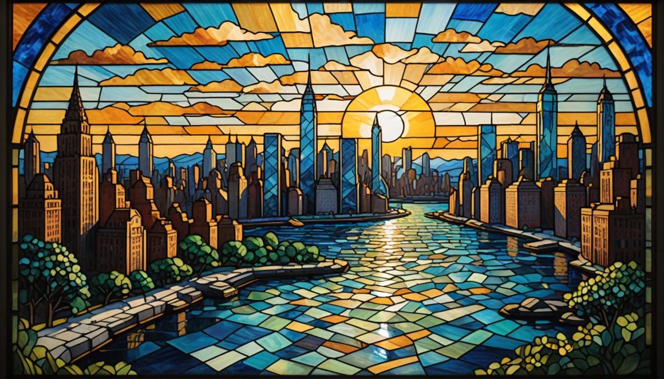 Tiffany-Inspired Crystal Cubism Artwork