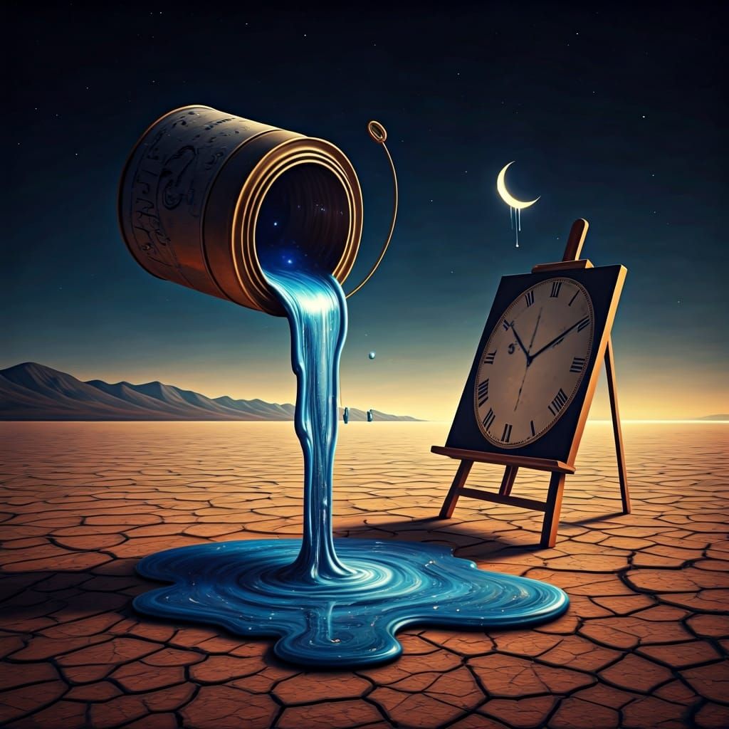Melting Paint Can Spills Starry Night: Surreal Dreamscape