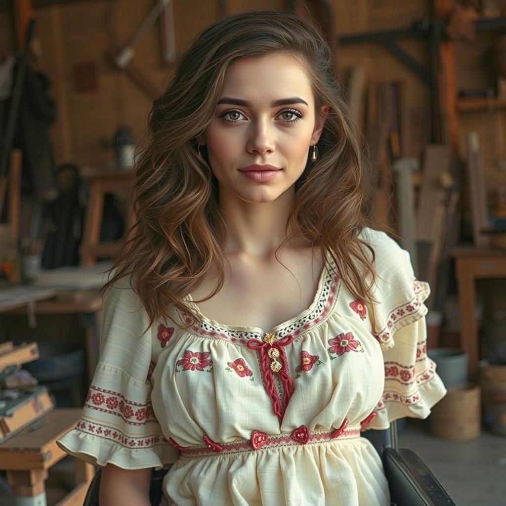 Brown-Haired Amputee in Gypsy Dress, Fine Art Photo