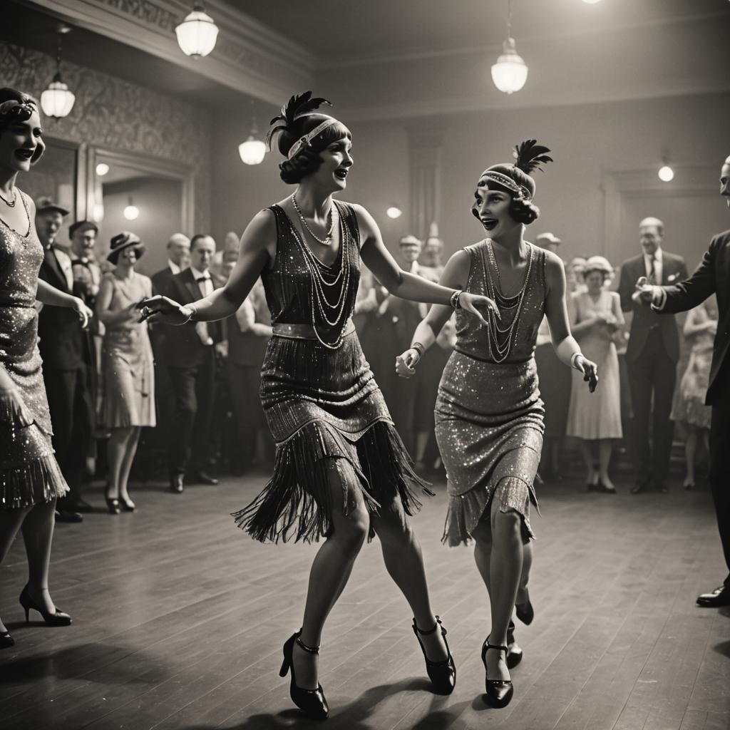 Flappers Dancing the Charleston in Black and White
