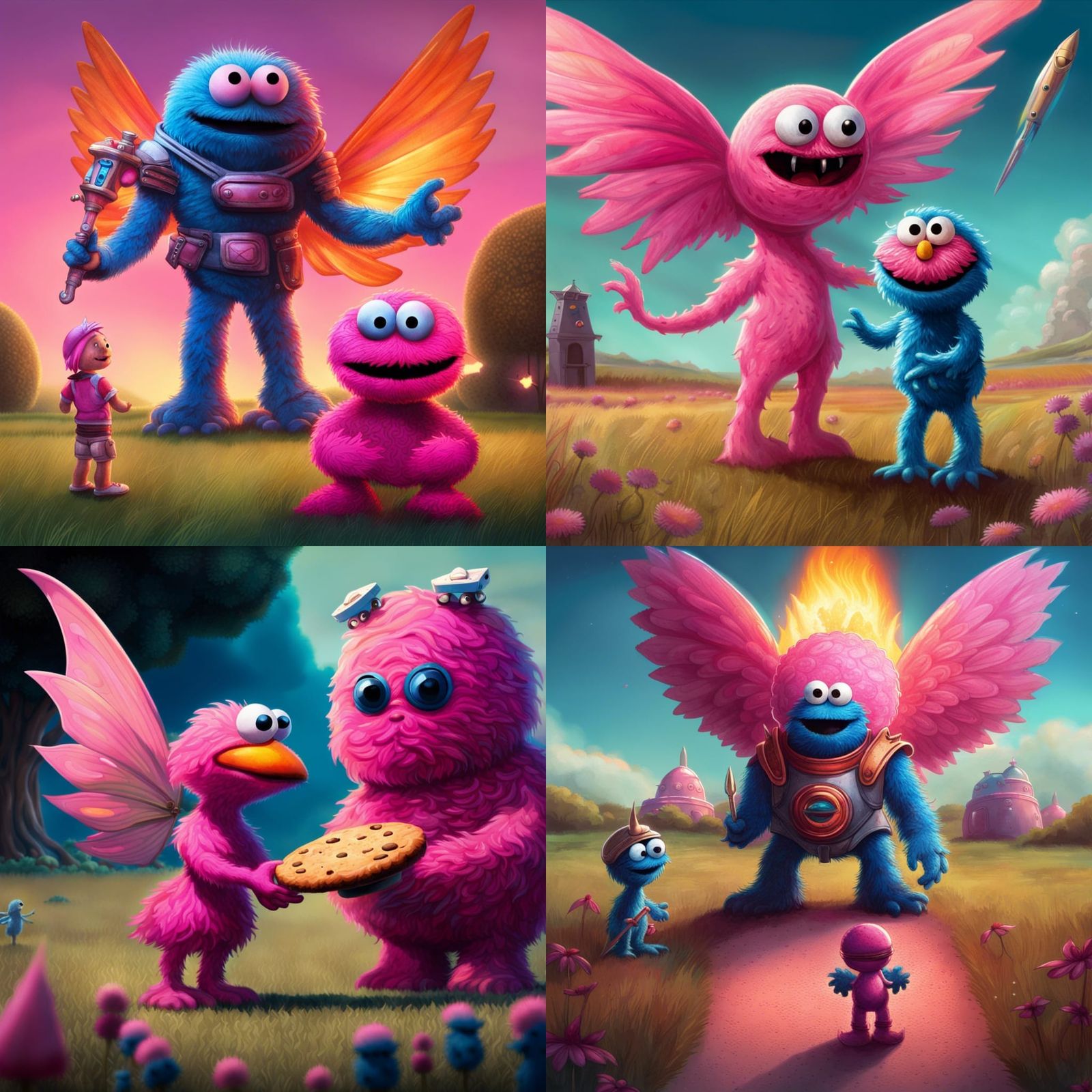 Fairy with Flaming Sword and Cookie Monster