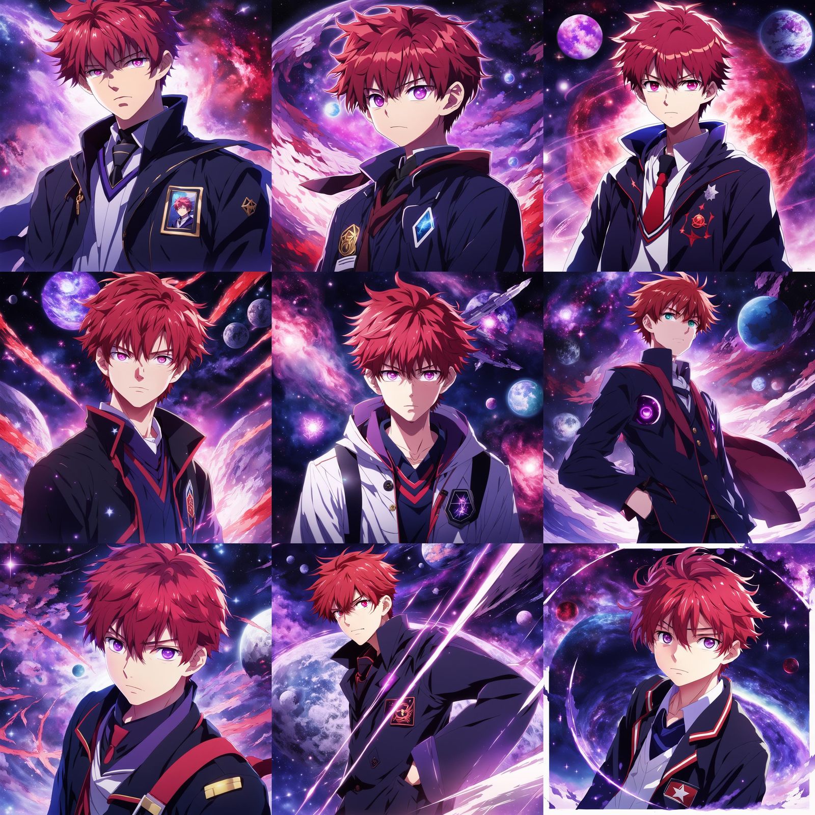 Anime Student in Outer Space with Scarlet Hair