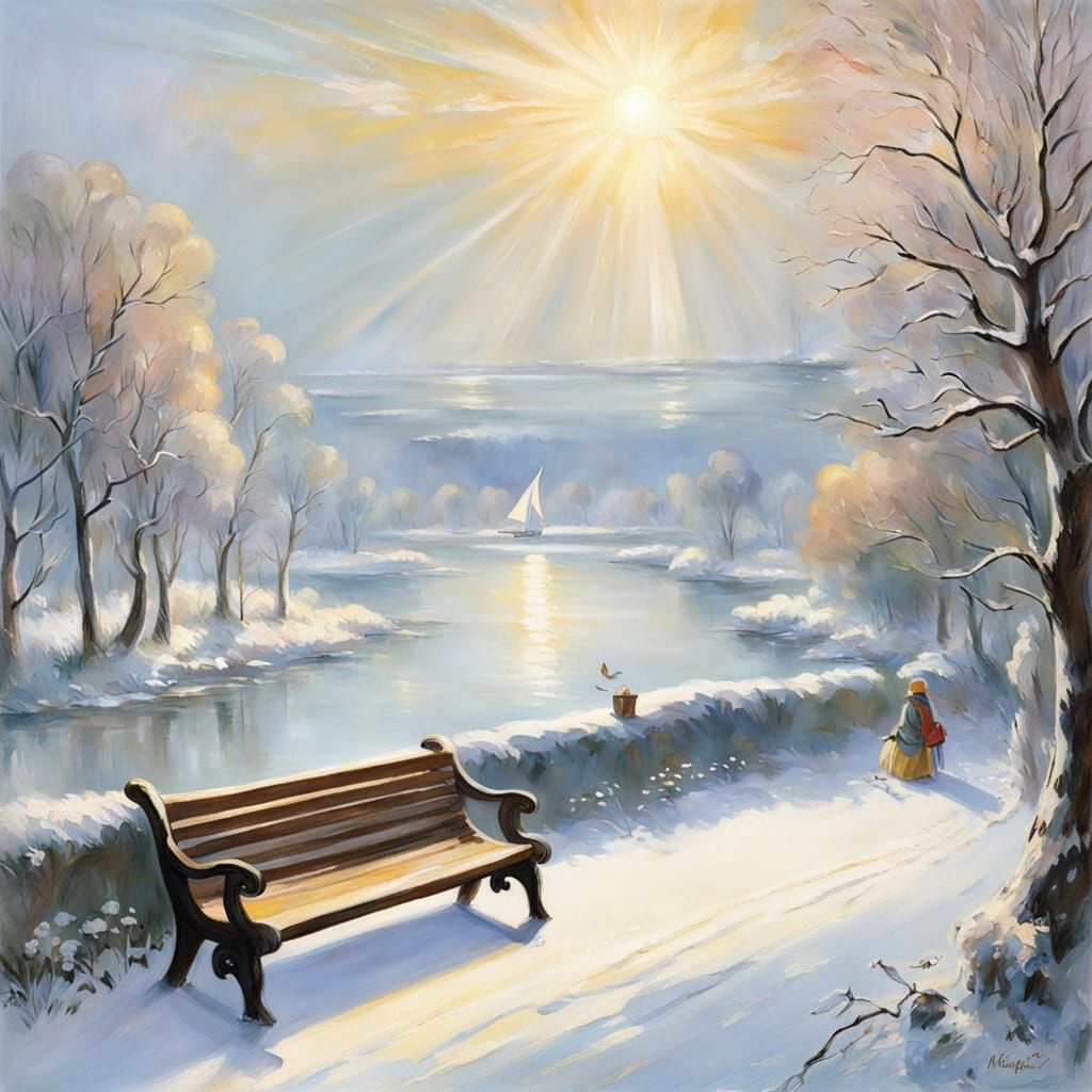 Winter Serenity with Kite and Tea in Soft Impressionist Ligh...