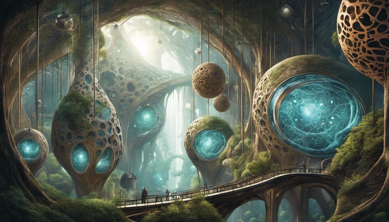 Intricate Alien City with Bioluminescent Flora