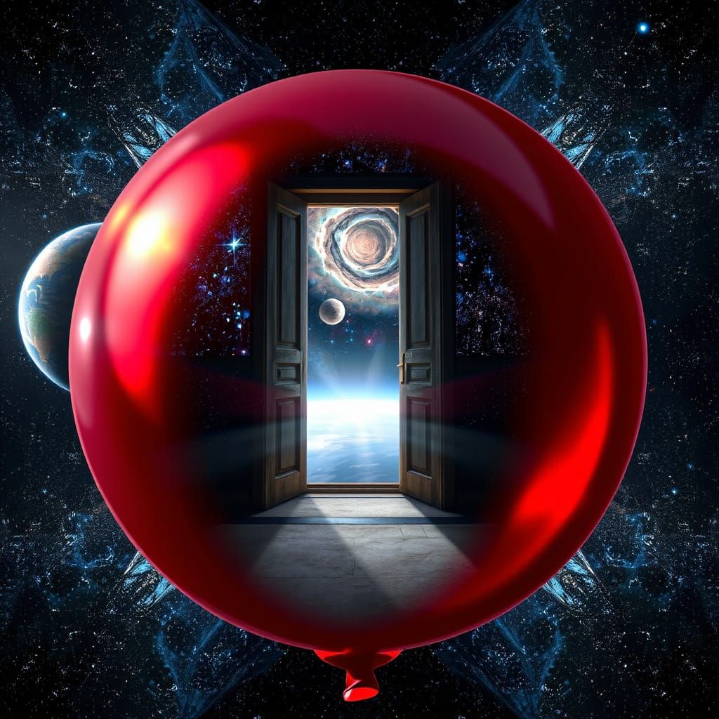 Door to Space Balloon: Hyperrealistic Digital Illustration