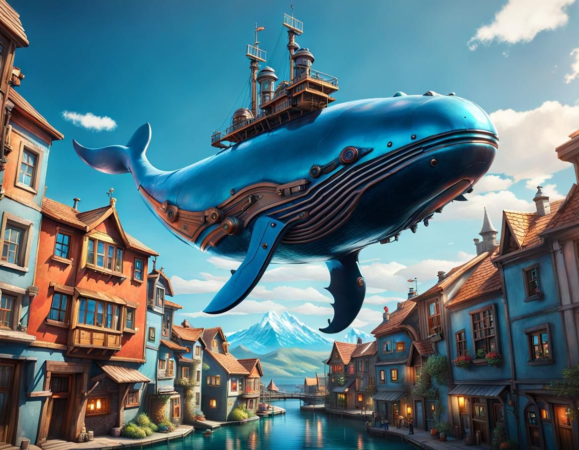 Robotic Whale Spaceship in Sci-Fi Fantasy Style