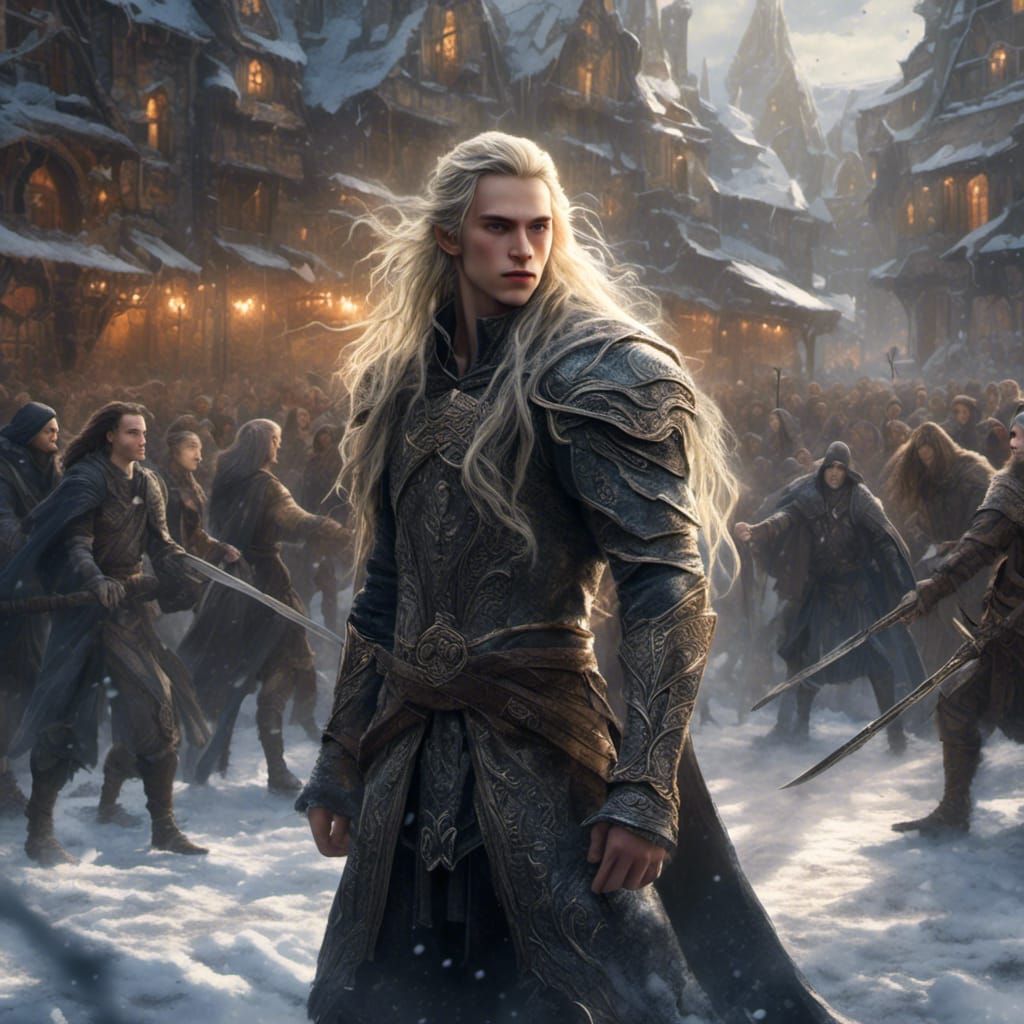 High Elf Duel in Snowy Town Square