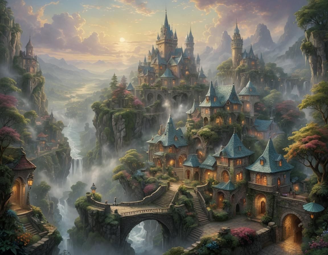 Ethereal Magical City with Lush Vegetation