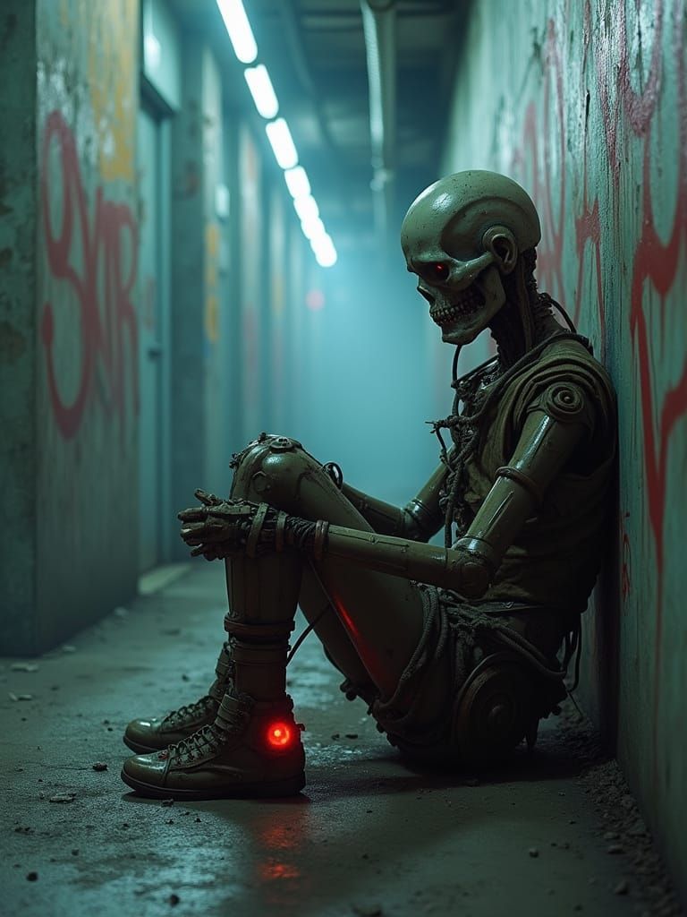 Hyper-Realistic Spacepunk Zombie in Post-Apocalyptic Cyberpu...