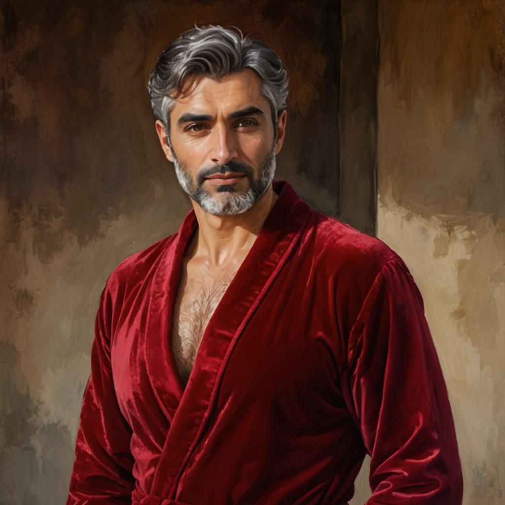 Handsome Man in Red Velvet Robe, Alcohol Ink Style