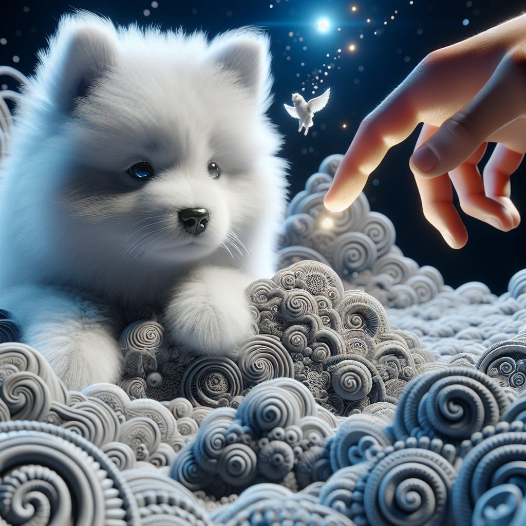 Flying Samoyed Puppy in Claymation Style
