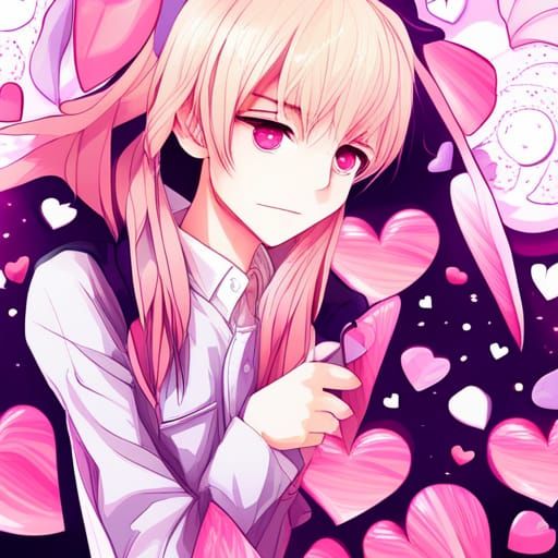 Anime Hearts Pattern on White Background