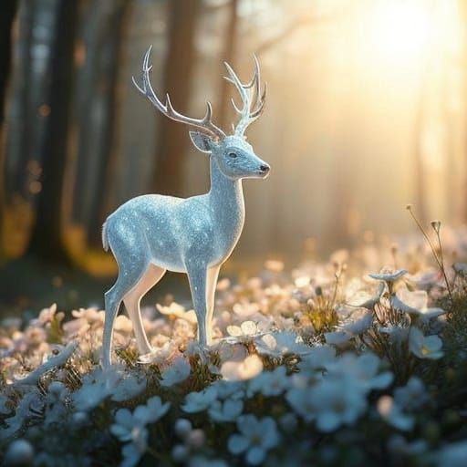 Radiant Silver Deer in Pearl Flower Glen