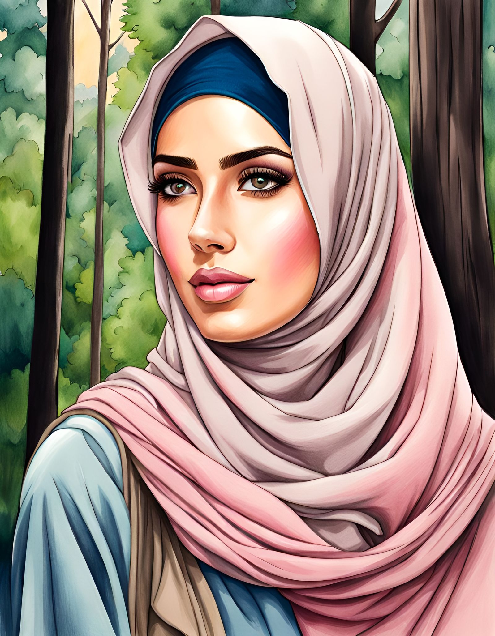 Woman in Hijab: Detailed Color Pencil Drawing