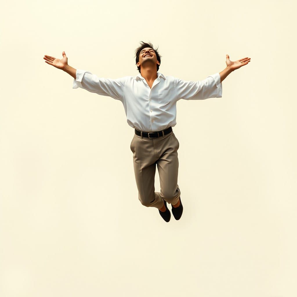 Surrealist Figure Suspended in Blissful Flight