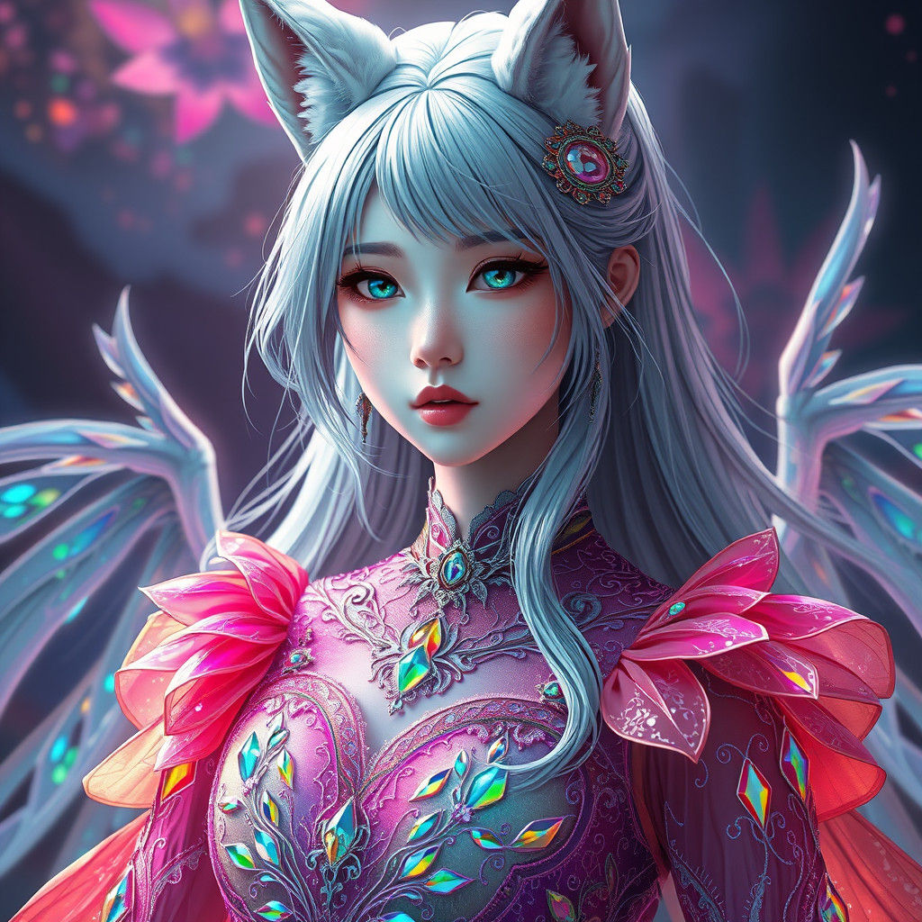 Anime Vampire Queen with Rainbow Dress and Fox Ears