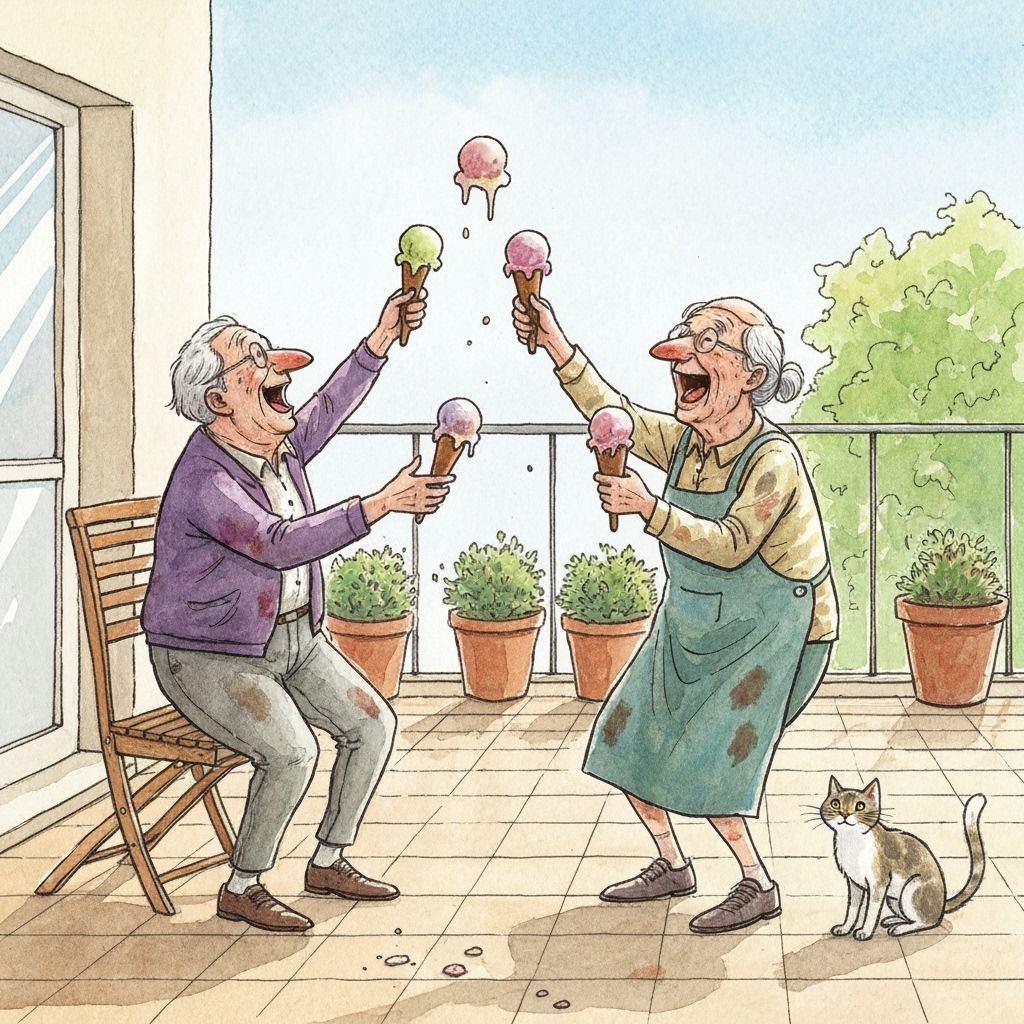 Joyful Ice Cream Fight in Watercolor Style