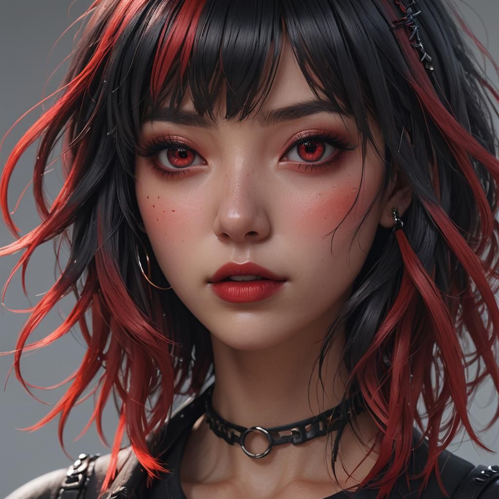 Girl with Gradient Hair: Detailed 3D Aesthetic Art