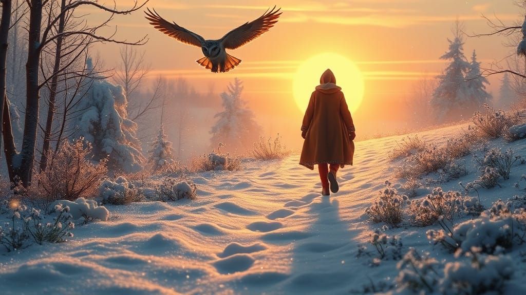 Golden Cloak in Snowy Woodland Wonderland